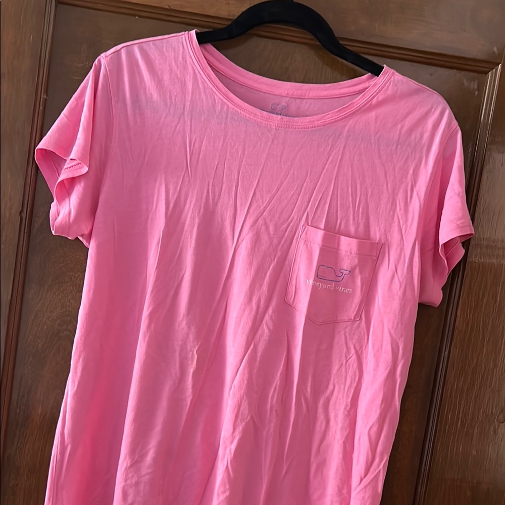 Vineyard Vines Pink Tee with Blue Whale Logo